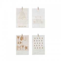 Lot de 4 sacs en papier blanc avec motifs dorés et pince à linge en bois